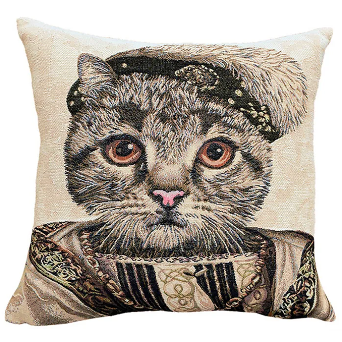 Housse de coussin Chat François 1er - Beige