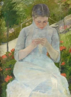 Jeune fille au jardin, dit aussi Femme cousant dans un jardin (toiles encadrées) Toiles Encadrées|Toiles Sur Châssis