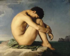 Jeune homme nu assis au bord de la mer - Etude (affiches d'art)