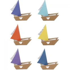 Kit de 6 voiliers en carton à colorier et à construire