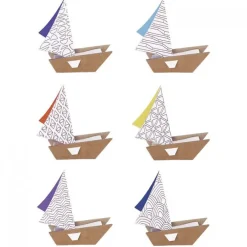 Kit de 6 voiliers en carton à colorier et à construire