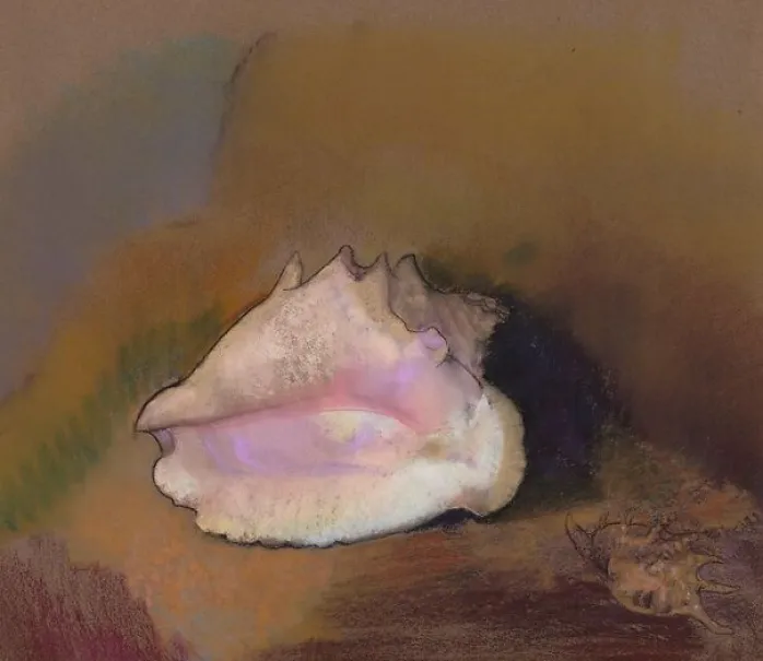 La Coquille : en bas à droite, petit coquillage, dans l'ombre (panneaux aluminium)