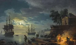 La nuit ; un port de mer au clair de lune (panneaux acryliques)