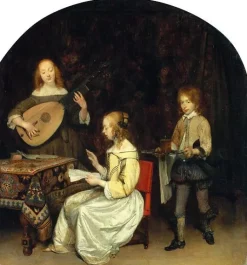 Le Concert : chanteuse et joueuse de Luth Theorbé (toiles encadrées)