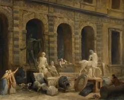 Le Dessinateur d'antiques devant la Petite galerie du Louvre (panneaux aluminium)