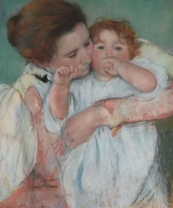 Mère et enfant sur fond vert ou Maternité (toiles sur châssis)