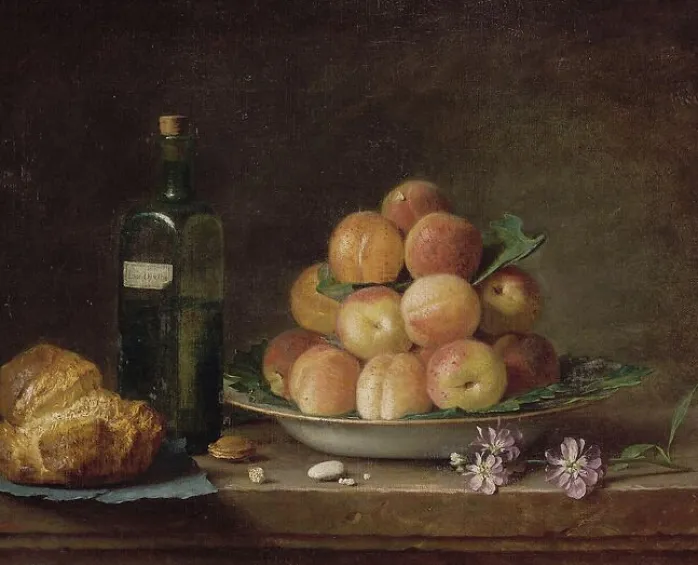 Nature morte aux pêches et à la brioche (toiles encadrées)