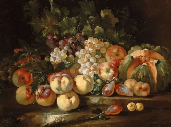 Nature morte aux raisins et aux pommes (panneaux aluminium)
