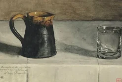 Nature morte : pichet et verre sur une table (panneaux acryliques)