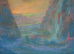 Paysage de montagne avec cascade au soleil couchant (toiles sans cadre)