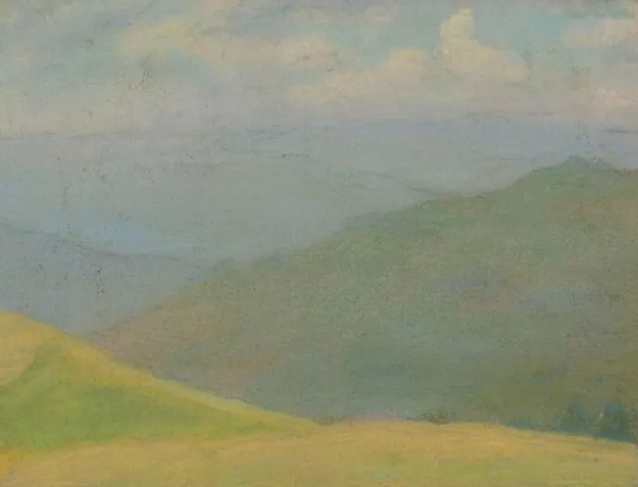 Paysage de montagne avec prairie jaune au premier plan (panneaux acryliques)