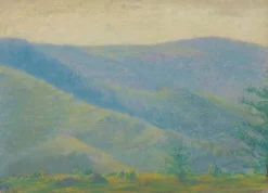 Paysage de montagne avec sapins au premier plan (panneaux acryliques)