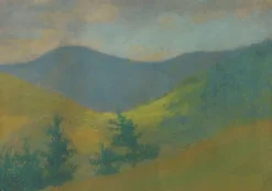 Paysage de montagne avec sapins au premier plan (panneaux acryliques)