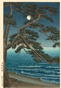 Pleine lune sur la plage d'Enoshima (affiches d'art)