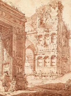 Plusieurs personnes parmi des ruines antiques (panneaux aluminium)