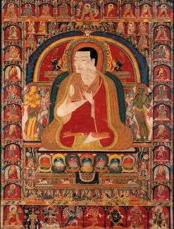 Portrait de Onpo Lama Rinpoche (1251-1296) et les Arhats (panneaux acryliques)