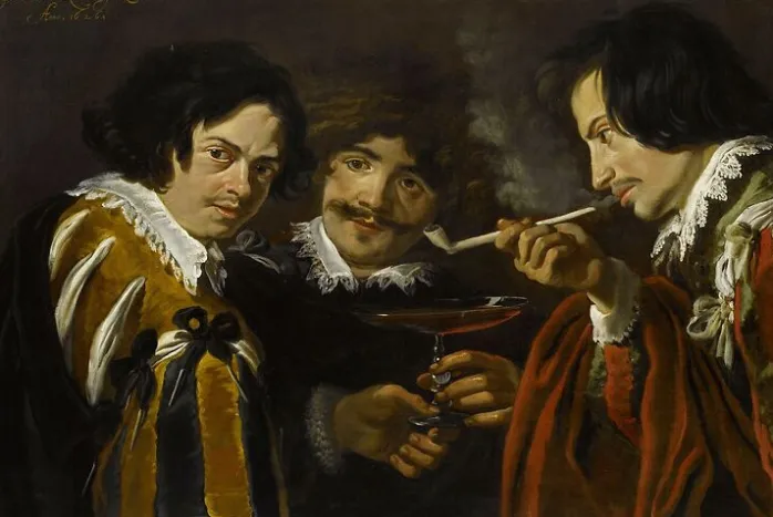 Portraits d'artistes (S. de Vos, J. Cossier et Gerelof) en fumeurs et buveurs (panneaux aluminium)