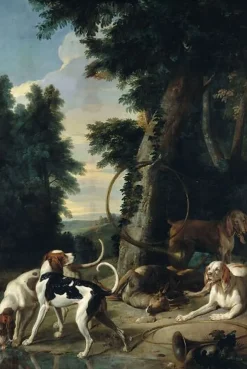 Quatre chiens autour d'un cerf blessé à mort (toiles encadrées)