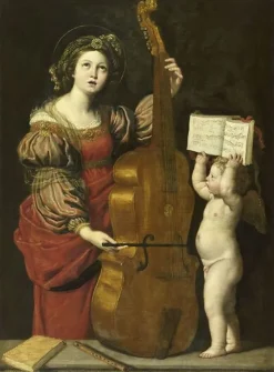 Sainte Cécile avec un ange tenant une partition musicale (toiles sur châssis)