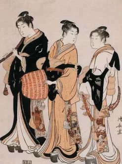 Clearance Trois jeunes femmes déguisées en Komuso (ménestrel ambulant) (toiles sans cadre) Toiles Sans Cadre|Affiches D'Art