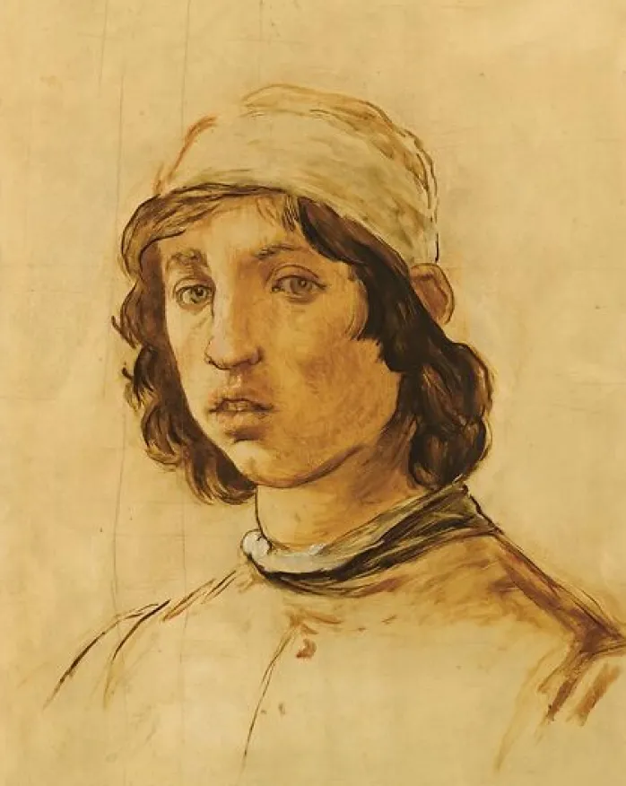 Tête de jeune homme (d’après l’autoportrait de Filippino Lippi) (détail) (panneaux aluminium)