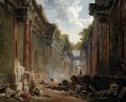 Vue imaginaire de la Grande Galerie du Louvre en ruines (panneaux aluminium)